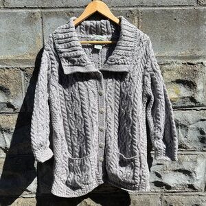 Aran Crafts Hand Knit Irish Wool Cardigan Cable Knit Sweater M gray Ireland